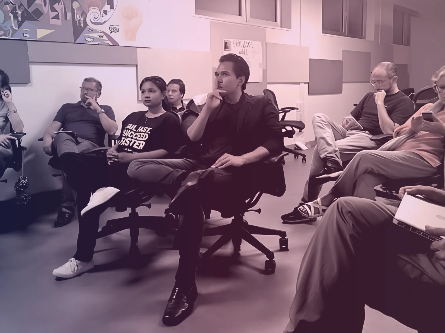 Rey with a team at a startup event
