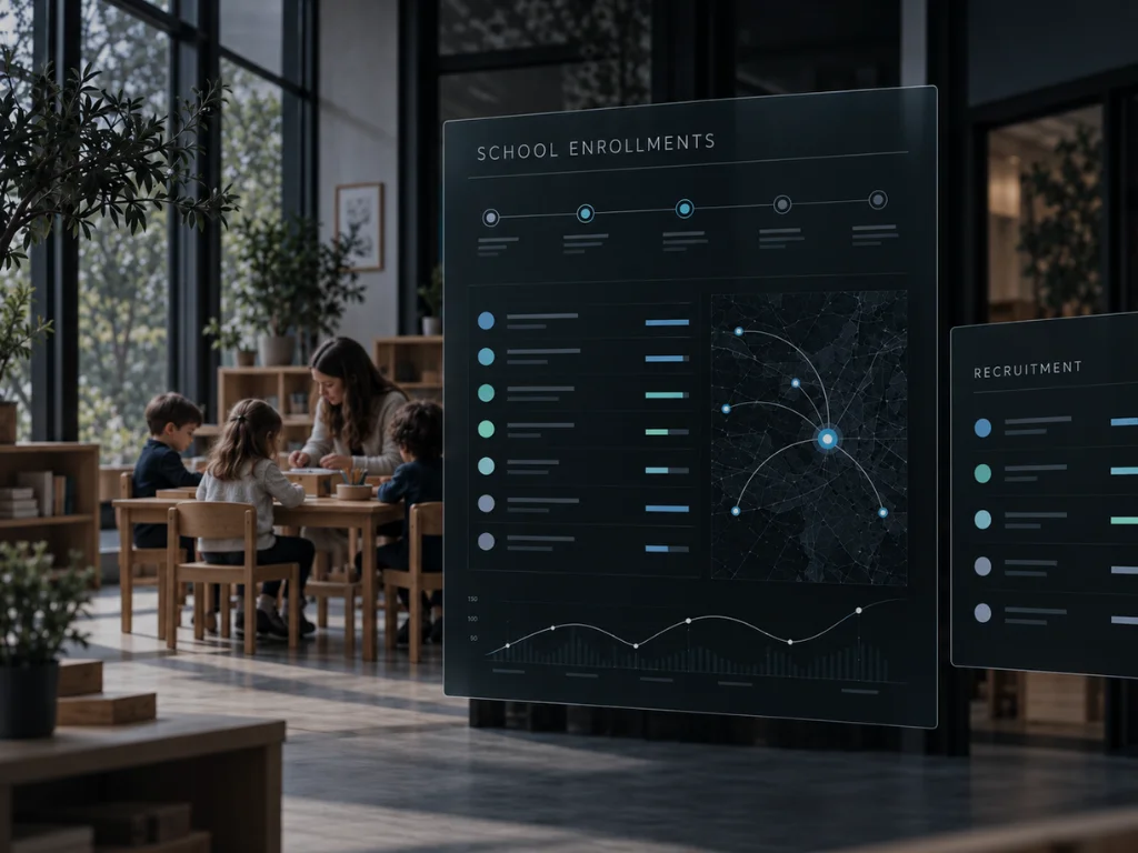 Editorial visual representing school enrollment and recruitment acquisition systems
